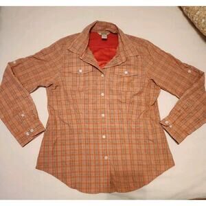 Duluth Trading Shirt W M,‎ Armachillo Orng Plaid Cooling Long Sleeve Vented